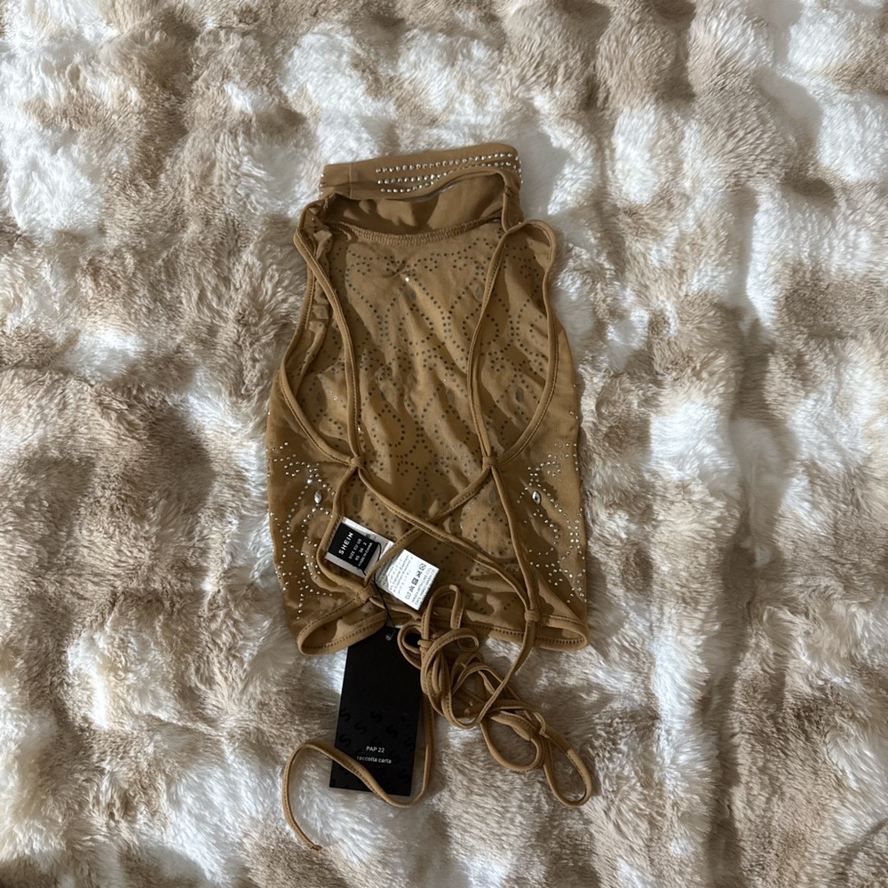 Tan Sheer Rhinestone Top - Picture 3 of 5